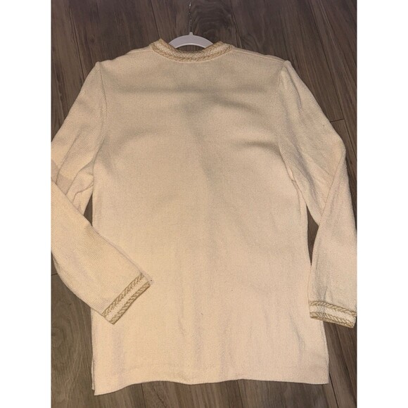 St. John Santana Knit Cream W/Gold Trim, Button Up Cardigan 6 - Picture 4 of 4